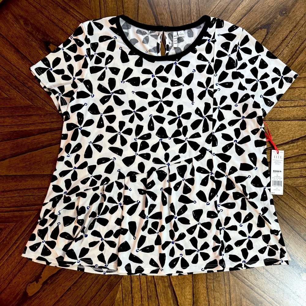 NWT Black and White Floral Top Large